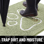 Smiry Dog Door Mat for Muddy Paws, Absorbent Dirt Trapper Non Slip Quick Dry Washable Chenille Mat for Mud Dogs, Entry Rug for Indoor and Outdoor (47x24 Inches, Sage Green and White)