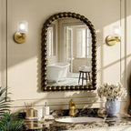 24"×36" Bronze Arched Bathroom Vanity Mirror, Vintage Beaded Decorative Wall Mounted Makeup Mirror, as Wall Decor Hanging Leaning for Fireplace Mantle, Living Room, Bedroom, Vanity Area