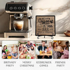Coffee Bar Sign, Love is Brewing Farmhouse Tabletop Decor, Coffee and Tea Lover Gifts, 5x5 Wood Plaque with Iron Stand for Home Kitchen Cafe, Coffee Bar Decor – L02