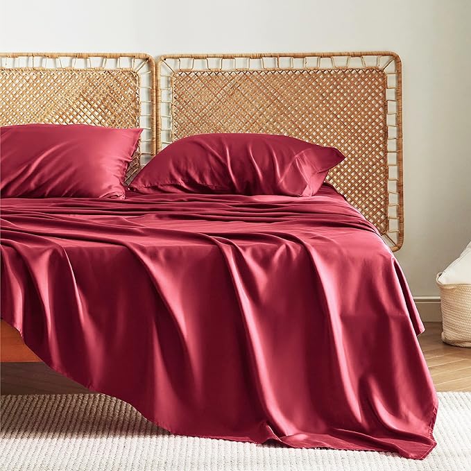 Bedsure Full Size Bed Sheets, Cooling Sheets, Rayon Derived from Bamboo, Breathable & Soft, Deep Pocket Up to 16 Inches, Hotel Luxury Silky Bedding for Hot Sleepers, Burgundy