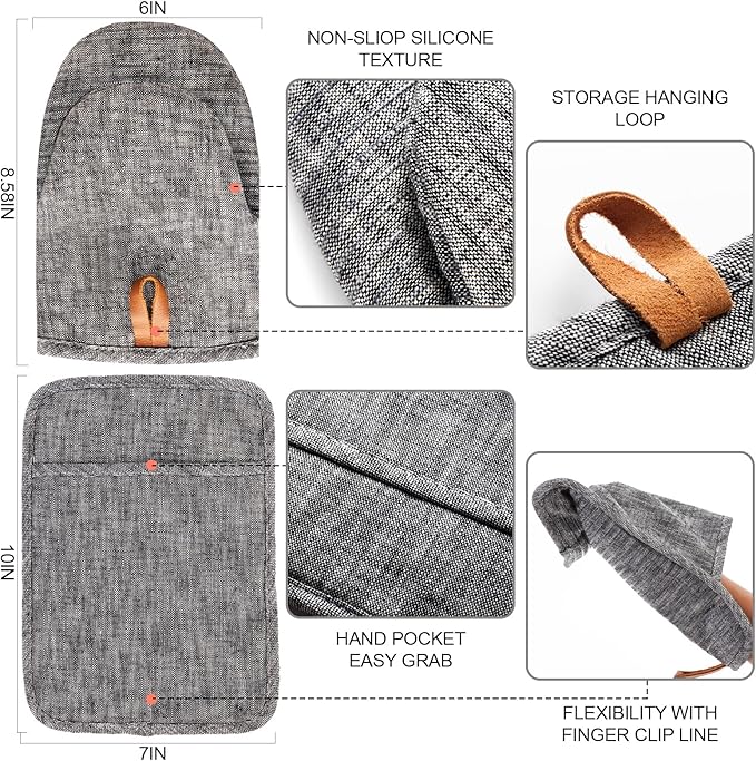 4Pcs Heat Resistant Oven Mitts & Potholders (Up to 500°F), Flexible Kitchen Accessories for BBQ, Baking, Microwave, Stovetop Use and More (Gray)