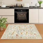 DUKINO 3x5 Rug, Washable Animal Area Rug with Non Slip Vintage Design, Indoor Soft Low Pile Carpet for Bedroom, Nursery, Dining Room, Farmhouse, Playroom, White