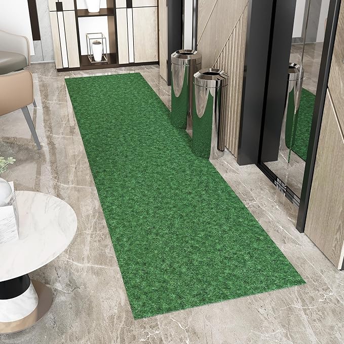 Ottomanson 2' x 53' Hallway Runner with Scraper Pile Extra Durable Non-Slip Rug Mat for Indoor & Outdoor Use - Ideal for Kitchen, Entryway, Patio & Garage - High-Traffic Carpet, Green