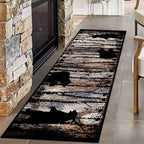 Wildlife Bear Runner Rug, 2x7ft, Vintage Wood Grain Wild Animal Black Bear Corridor Carpet, Non-Slip Washable Long Runner Rug for Farmhouse, American Country Wood Floor Entrance Rug Door Mat