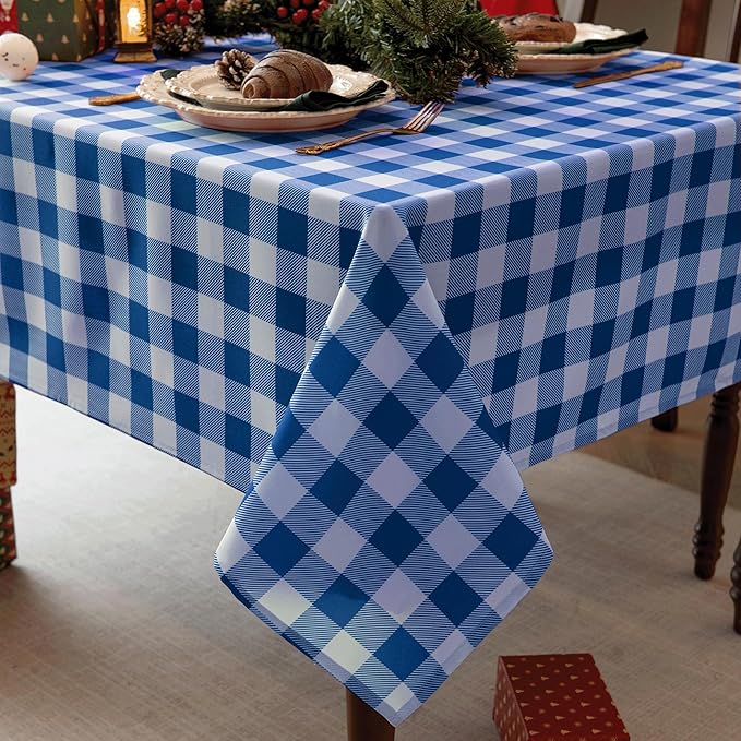 Waterproof Checkered Tablecloth Fabric - Rectangle 58x84 Inch Classic Gingham Buffalo Plaid Table Cloth for Indoor/Outdoor Use - Washable Table Cover for Kitchen, BBQs, and Parties