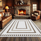 Moroccan Farmhouse Area Rugs 2x3ft, Neutral Geometric Pattern in Off-White Rug, Low Pile Machine Washable & Non-Slip Soft Carpet for Living Room, Bedroom & Dining Room