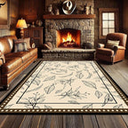 Medieval French Style Area Rugs 8x10ft, Off-White Botanical Leaf Pattern Rug, Low Pile Carpet, Washable & Non-Slip for Living Room, Bedroom, Dining Room, Dorm