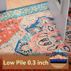 YJ.GWL Area Rugs for Living Room 6x9 Machine Washable Rugs, Non Slip Floral Vintage Rug Indoor Carpet, Stain Resistant Large Rug for Bedroom Dining Room, Red Blue Gradient Color