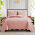 IR Imperial Rooms King Quilt Bedding Set Size (106" x 96") + 2 Pillow Shams (20" x 36"+ 2") - 3 Pcs All Season Lightweight Reversible Microfiber Coverlet Floral Embossed Quilt Bedspread (Baby Pink)