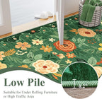 DUKINO 2x3 Rugs for Entryway, Floral Indoor Washable Door Mat, Non Slip Boho Small Rug for Kitchen, Soft Low Pile Front Door Throw Rug for Entrance, Bedroom, Kitchen, Laundry, Bathroom, Dark Green
