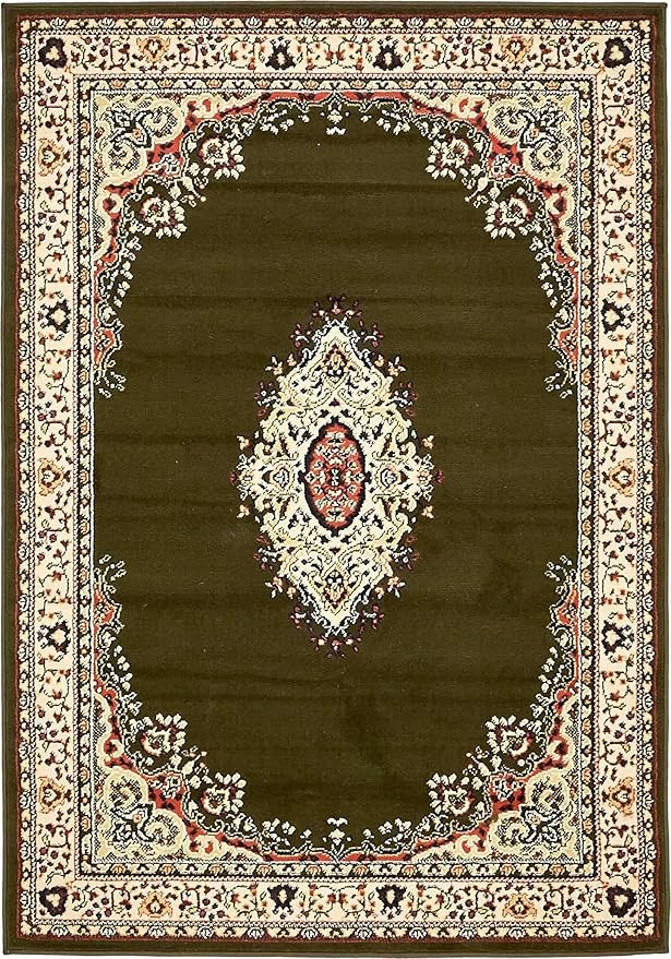 Unique Loom Reza Collection Traditional Persian Style Area Rug, 4 x 6 ft, Olive/Ivory