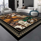 Floral Tropical Patchwork Area Rug 3x4ft, Vintage Black & Brown Country Carpet, Low Pile Non-Slip Mat for Cozy Bedroom, Dining Room, Farmhouse Decor
