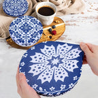5 Pieces Bowl Covers Reusable, 5 Size Elastic Cloth Bowl Covers for Bread Proofing Stretch Food Covers Washable for Food Fruits Leftover (Blue Coconut Tree)