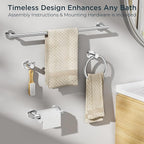 FORIOUS Bathroom Hardware Accessories Set, SUS304 Stainless Steel Towel Bar Set, Modern Towel Racks Holder for Bathroom, Toilet Paper Holder Wall Mounted 4 Pieces(24" Bar, Chrome)