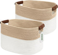ECDYQXVU Cotton Rope Basket, Storage Baskets with Handle, 15x10x9 Inch Woven Basket for Shelves, Laundry, Towels, Clothes, Books (White/Beige 2Pack)