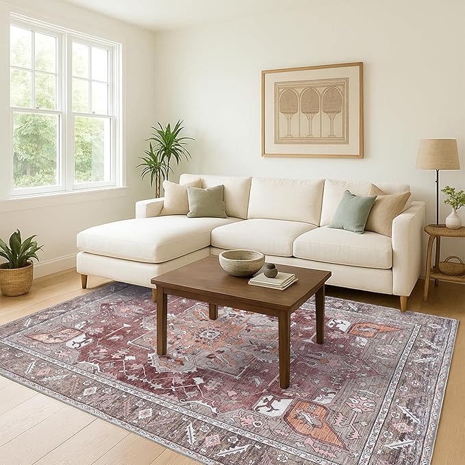 Washable Area Rug. Modern Farmhouse. Vintage. Turkish. Bohemian. Distressed. Oriental. Traditional. Rugs for Living Room. Dining. Bedroom. Office. Entryway. Foyer. (857RB, 2'5 x 9'8)