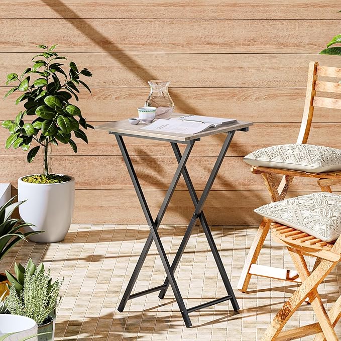 HOOBRO Folding TV Tray Table, Wooden TV Tray, Portable Sofa Side Snack Table, Industrial Desk for Small Spaces, Space-Saving, Easy to Install and Fold, Greige and Black BG27BZ01
