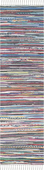 SAFAVIEH Rag Rug Collection Runner Rug - 2'3" x 10', Grey & Multi, Handmade Boho Stripe Cotton, Ideal for High Traffic Areas in Living Room, Bedroom (RAR121M)