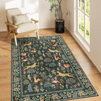 DUKINO 3x5 Rug, Washable Animal Area Rug with Non Slip Vintage Design, Indoor Soft Low Pile Carpet for Bedroom, Nursery, Dining Room, Farmhouse, Playroom, Black