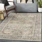 5X7 Area Rugs for Living Room - Large Washable Rugs 5x7 Vintage Rug Throw Low Pile Rug Non-Slip Distressed Carpet for Bedroom, Office, Kitchen,Entryway, Dining Room, Olive Charcoal