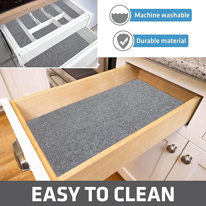 Drymate Premium Luxury Shelf & Drawer Liner, Thick Cushioned Fabric, Non-Adhesive, Absorbent, Waterproof, Slip-Resistant, Liners for Kitchen Cabinets, Cupboards (USA Made)(12”x59”)(2-Pack)(Light Grey)