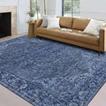 ReaLife Rugs Machine Washable Area Rug - Living Room Bedroom Bathroom Kitchen Entryway Office - Padded Low Pile Stain Resistant Premium - Boho Vintage Traditional - Lyle - Blue 7'6" x 9'6"