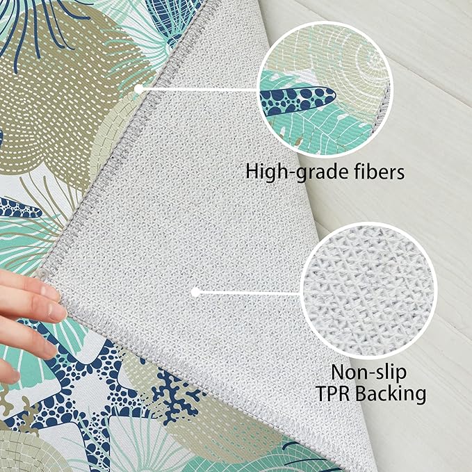 Tritard Coastal Runner Rug 2x6 Nautical Kitchen Hallway Rugs Beach Themed Non-Slip Indoor Floor Mat Machine Washable Rugs Carpet for Bathroom Living Room Bedroom Laundry Room Entryway, Navy