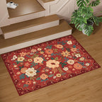 DUKINO 2x3 Rugs for Entryway, Floral Indoor Washable Door Mat, Non Slip Boho Small Rug for Kitchen, Soft Low Pile Front Door Throw Rug for Entrance, Bedroom, Kitchen, Laundry, Bathroom, Red