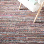 SAFAVIEH Rag Rug Collection Area Rug - 6' Square, Rust & Multi, Handmade Boho Stripe Cotton, Ideal for High Traffic Areas in Living Room, Bedroom (RAR121E)
