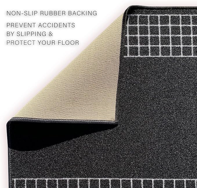Custom Made Runner Rug for Kitchen Foyer Hallway Entry Choose Your Length 26 Inch Wide Geometric Checkered Design Black Color (10 feet x 26 inch)