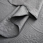 IR Imperial Rooms Twin Quilt Bedding Set Size (68” x 86”) + 1 Pillow Shams (20” x 26” + 2”) - 2 Pcs All Season Lightweight Reversible Microfiber Coverlet Floral Embossed Quilt Bedspread (Grey)
