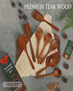 8-Piece Natural Teak Wood Utensil Set - Essential Nonstick Cooking Spoons & Spatulas, Eco-Friendly Tools