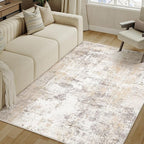 4x6 Washable Area Rug Beige Grey Abstract Entryway Office Throw Rug Neutral Modern Non Slip Soft Low Pile Indoor Carpet for Living Room Bedroom Kitchen Entrance