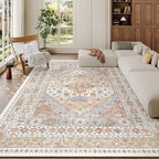 zesthome 6x9 Area Rug, Super Soft Washable Rugs for Living Room, Non-Slip Stain Resistant Vintage Rugs, Ultra-Thin Large Area Rugs (Orange,6'x9')