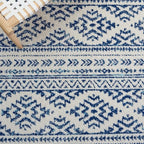 SAFAVIEH Tulum Collection Runner Rug - 2' x 13', Ivory & Navy, Moroccan Boho Tribal Design, Non-Shedding & Easy to Clean, Ideal for Living Room, Hallway, Foyer, Bedroom (TUL272D)