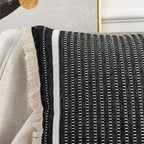 OJIA Modern Throw Pillow Cover with Tassels, Decorative Liana Fringe Accent Cushion Case, Farmhouse Woven Pillowcase for Sofa Chair Couch Bed Decor (Lumbar 18 x 18 Inches, Black)