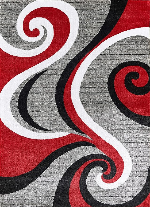 GLORY RUGS Modern Area Rug 5x7 Red Swirls Carpet Bedroom Living Room Contemporary Dining Accent Sevilla Collection 4817 (5x7, Red)
