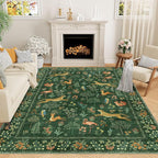 DUKINO 8x10 Rug, Washable Animal Living Room Rug with Non Slip Vintage Design, Soft Low Pile Large Carpet for Bedroom, Nursery, Dining Room, Farmhouse, Playroom, Green