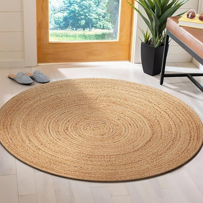 Savi Home Jute Area Rug Handwoven - 4 feet Round- Natural - Rustic Vintage Beige Braided Reversible Rug- Eco Friendly Rugs for Farmhouse, Bedroom, Kitchen, Living Room.