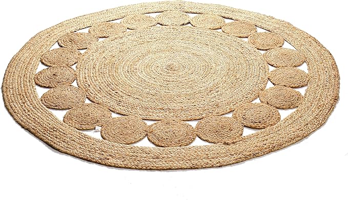 Savi Home Jute Area Rug Handwoven- 4 feet Round- Natural Beige - Rustic Vintage Beige Braided Reversible Rug- Eco Friendly Rugs for Farmhouse, Bedroom, Kitchen, Living Room