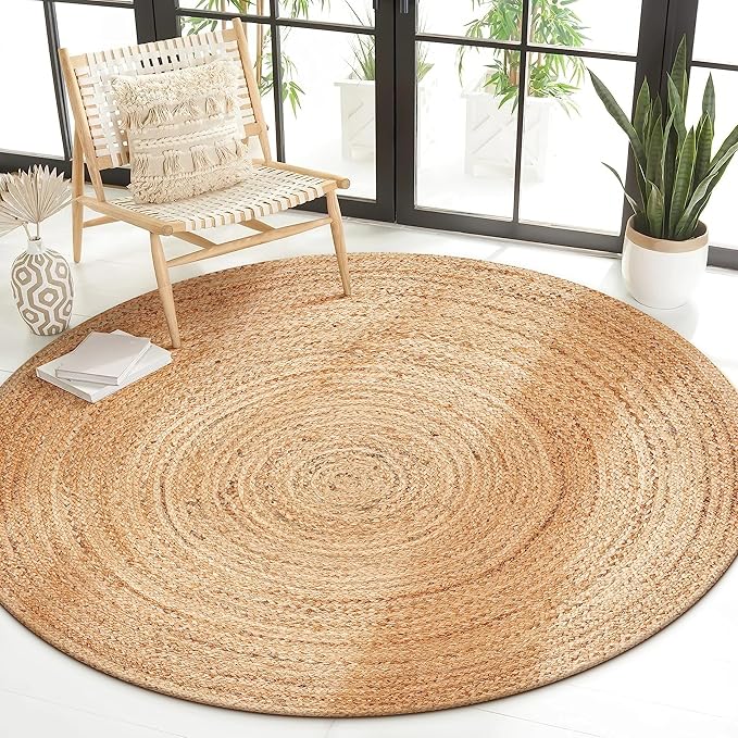 Savi Home Jute Area Rug Handwoven - 4 feet Round- Natural - Rustic Vintage Beige Braided Reversible Rug- Eco Friendly Rugs for Farmhouse, Bedroom, Kitchen, Living Room.