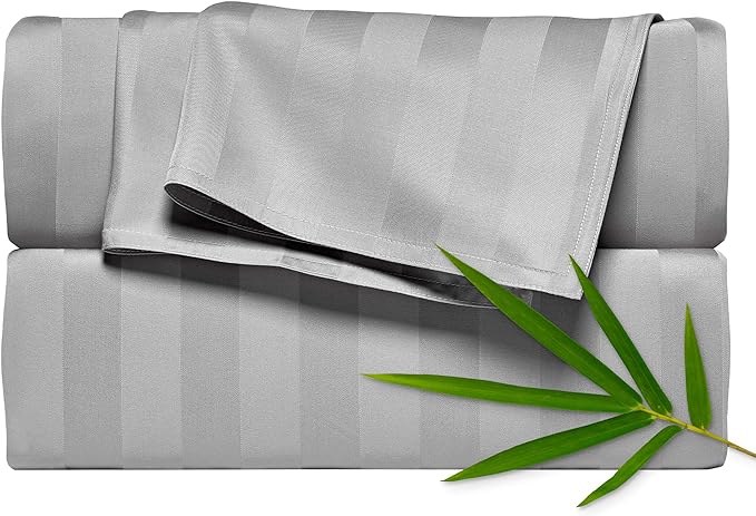 Pure Bamboo California King Sheets, Genuine 100% Organic Viscose Derived from Bamboo Bed Sheet Set, Soft & Cooling, Double Stitching, 2 Year Quality Promise (California King, Jacquard Silver)