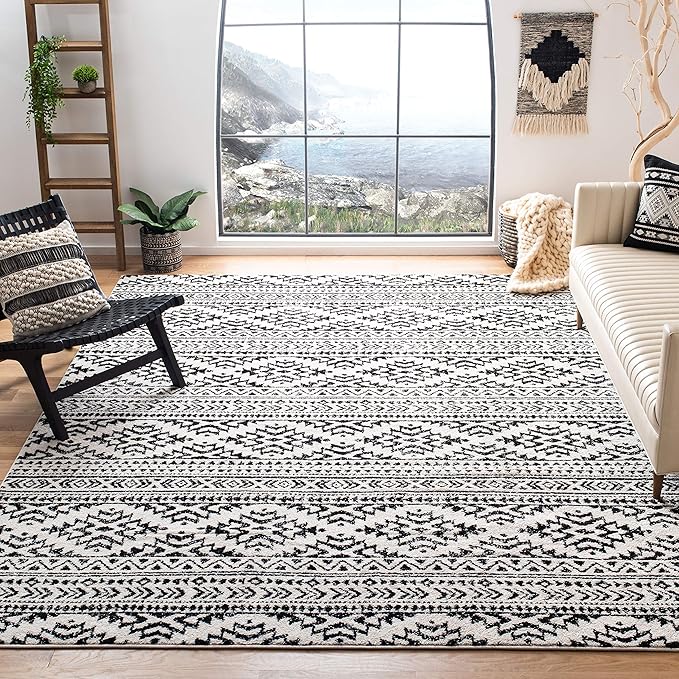 SAFAVIEH Area Rug 12x18 - Tulum Collection - Large - Ivory & Black, Moroccan Boho Tribal Design, Non-Shedding & Easy to Clean, Ideal for Living Room, Bedroom, Dining Space (TUL272B)
