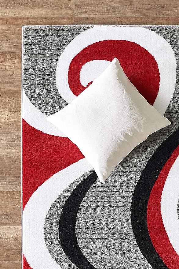 GLORY RUGS Modern Area Rug 5x7 Red Swirls Carpet Bedroom Living Room Contemporary Dining Accent Sevilla Collection 4817 (5x7, Red)