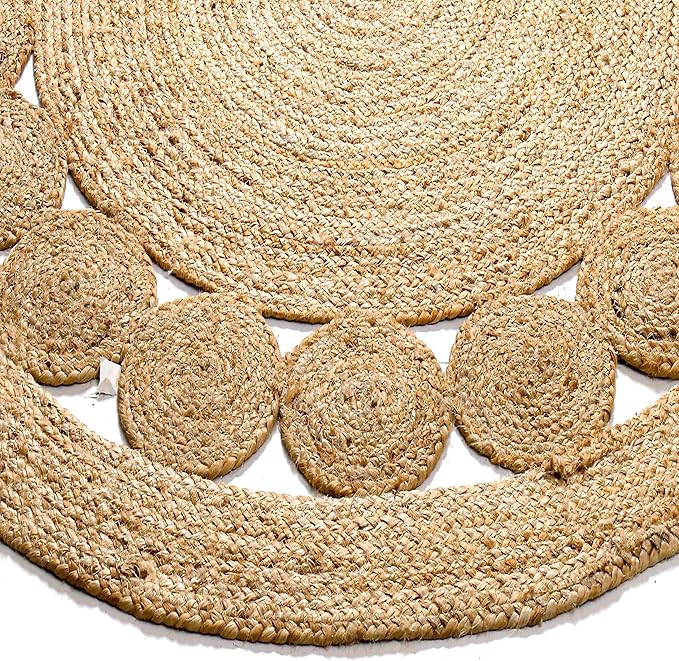 Savi Home Jute Area Rug Handwoven- 4 feet Round- Natural Beige - Rustic Vintage Beige Braided Reversible Rug- Eco Friendly Rugs for Farmhouse, Bedroom, Kitchen, Living Room