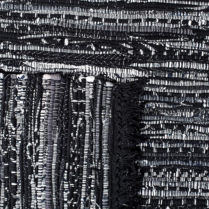 SAFAVIEH Rag Rug Collection Accent Rug - 3' x 5', Black, Handmade Boho Stripe Cotton, Ideal for High Traffic Areas in Entryway, Living Room, Bedroom (RAR121Z)