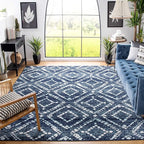 SAFAVIEH Adirondack Collection Area Rug - 8' Square, Navy & Ivory, Modern Diamond Distressed Design, Non-Shedding & Easy Care, Ideal for High Traffic Areas in Living Room, Bedroom (ADR131N)