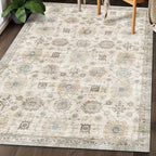ReaLife Rugs Machine Washable Area Rug Runner - Living Room Bedroom Bathroom Kitchen Entryway Office - Padded Low Pile Stain Resistant Premium - Boho Farmhouse Vintage - Bryn - Beige Seafoam 2'6"x8'