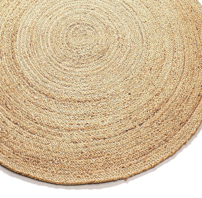 Savi Home Jute Area Rug Handwoven - 4 feet Round- Natural - Rustic Vintage Beige Braided Reversible Rug- Eco Friendly Rugs for Farmhouse, Bedroom, Kitchen, Living Room.