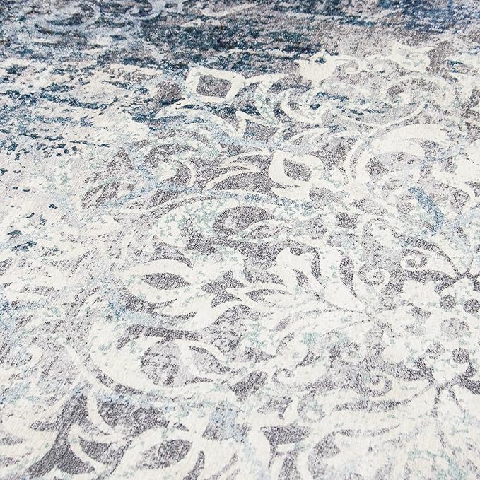 ReaLife Rugs Machine Washable Area Rug Runner - Living Room Bedroom Bathroom Kitchen Entryway Office - Padded Low Pile Stain Resistant Premium - Boho Vintage Bohemian - Blair - Grey 3' x 5'